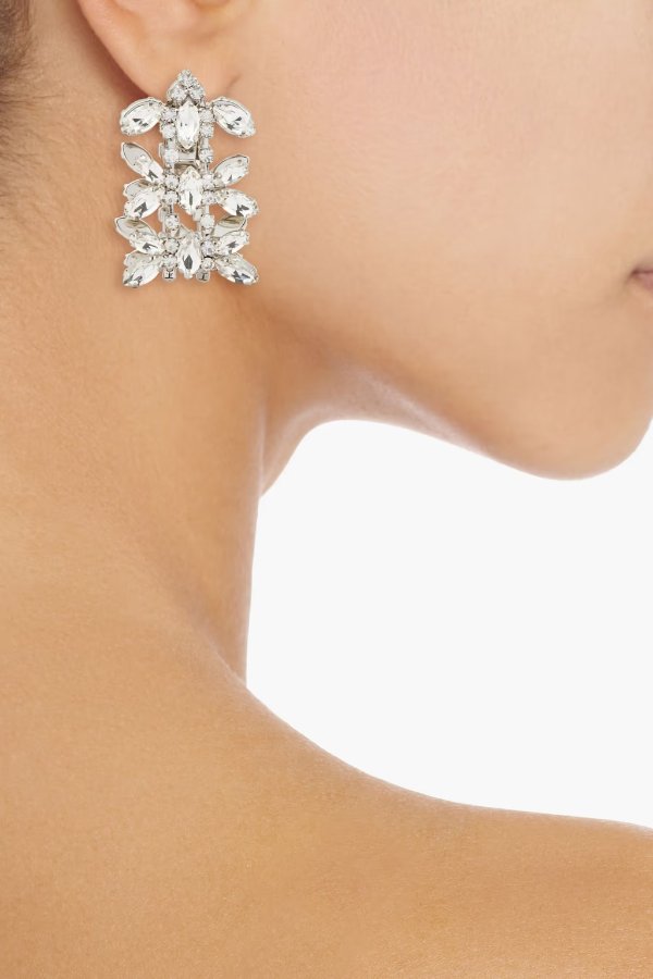 Silver-tone crystal clip earrings