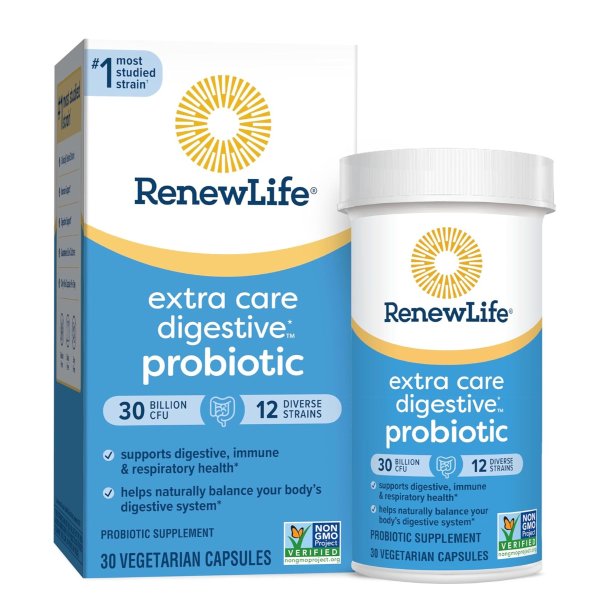 Renew Life Extra Care Digestive Probiotic Capsules 30 Billion CFU, 30 Count