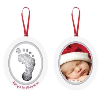 "Baby's 1st Christmas" 2-Sided Babyprints and Photo Ornament in White | buybuy BABY