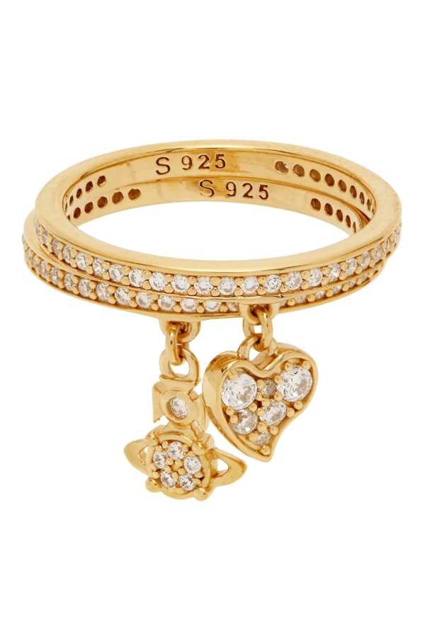 Gold Heart Orb Bandita Ring Set