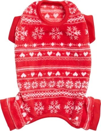 Plush Holiday Print Dog Jumpsuit