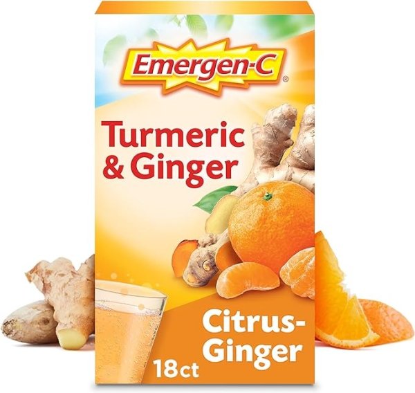 -C Citrus-Ginger Fizzy Drink Mix, Turmeric and Ginger, Immune Support, Natural Flavors with High Potency Vitamin C, 18 Count