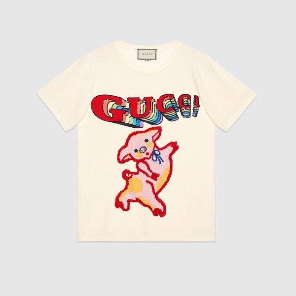 Gucci Women's oversize cotton T-shirt with piglet