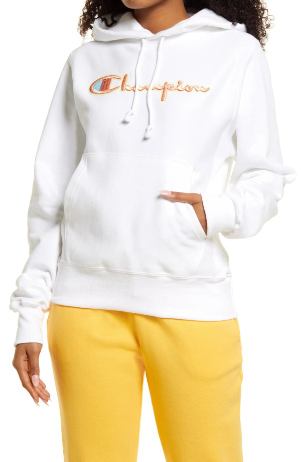 Boyfriend Embroidered Logo Reverse Weave® Cotton Blend Fleece Hoodie