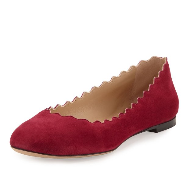 Scalloped Suede Ballet Flats