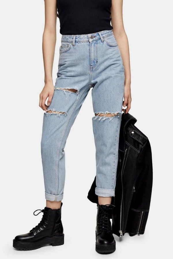Bleach Mom Ripped Tapered Jeans