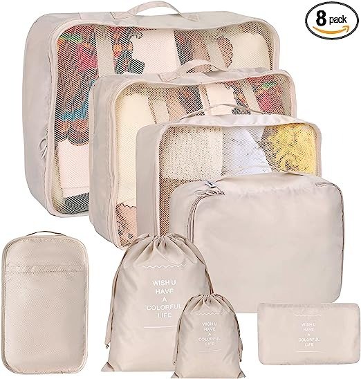 8 Set Packing Cubes for Suitcases, kingdalux Travel Luggage Packing Organizers with Laundry Bag, Compression Storage Shoe Bag, Clothing Underwear Bag, for Man & Women