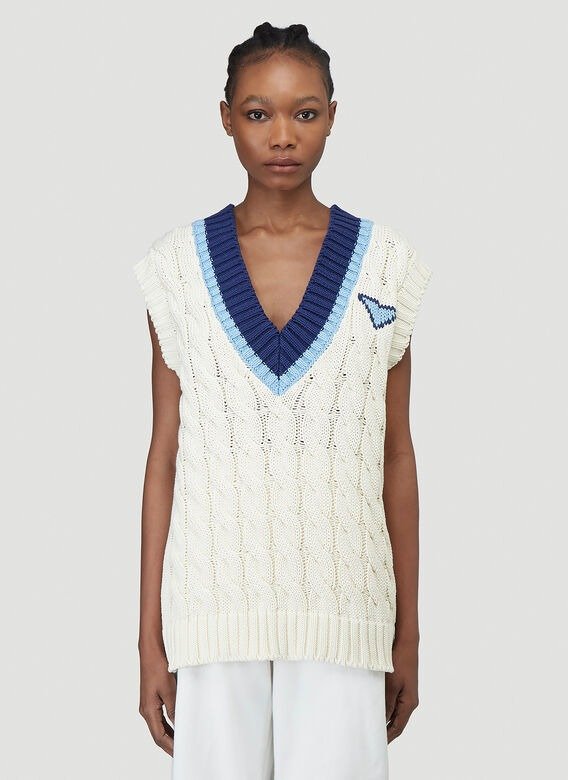 Cable-Knit Vest Sweater in White