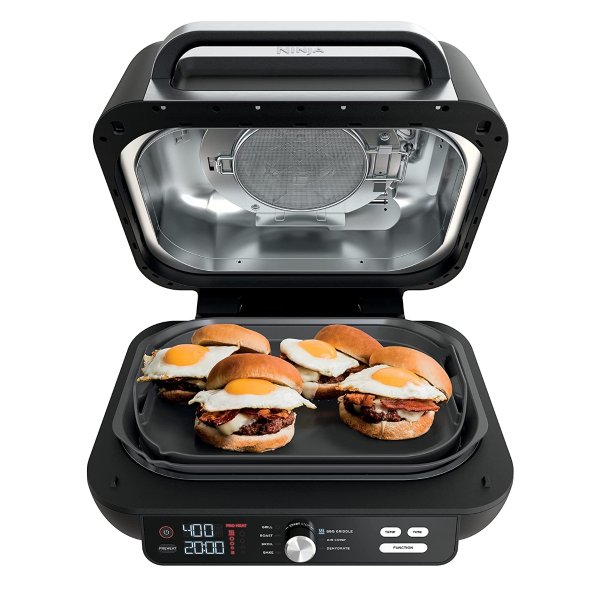 Hamilton Beach 4-in-1 Indoor Grill & Electric Griddle Combo with Bacon  Cooker, Opens Flat to Double Cooking Surface, Removable Nonstick Plates,  Black & Silver (25601) 