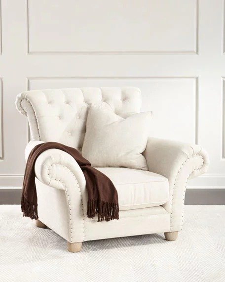 Dorothy Tufted-Back Chair, Ivory