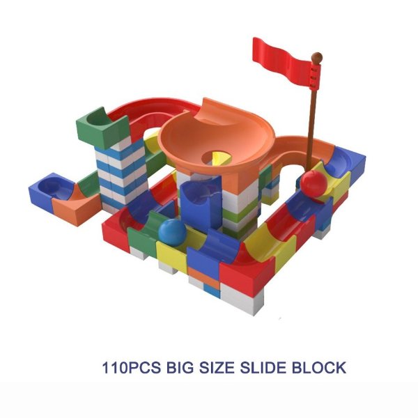 110-pack Marble Race Run DIY Maze Balls Building Blocks Funnel Slide Larger Size Bricks Educational Baby Toys For Children Gift (Random Color)