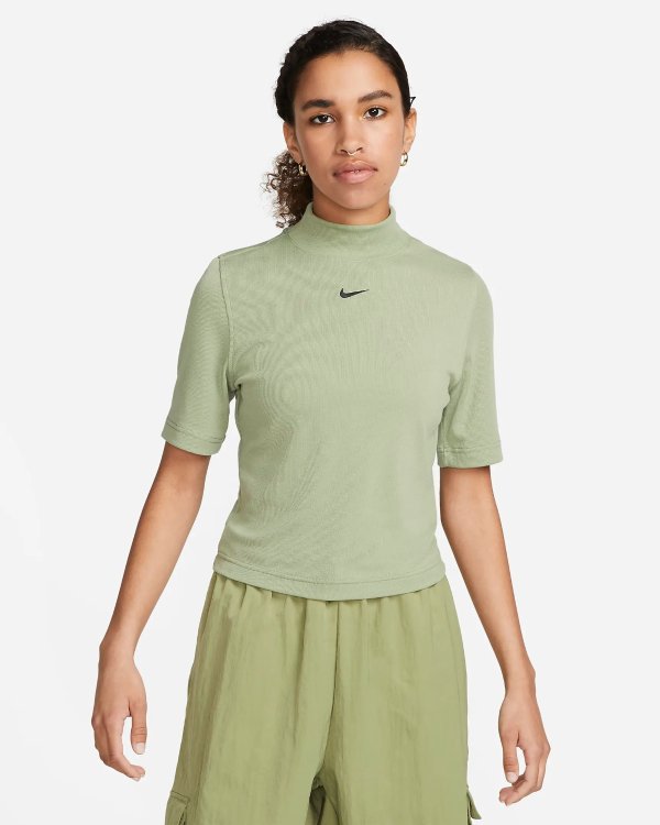 Sportswear Essentials Women's Ribbed Mock-Neck Short-Sleeve Top..com