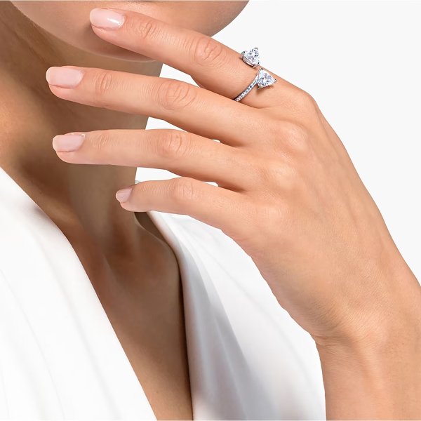 Attract Soul ring, Heart, White, Rhodium plated by SWAROVSKI