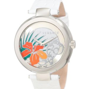 Versace Women's Mystique Stainless Steel Watch with White Leather Band