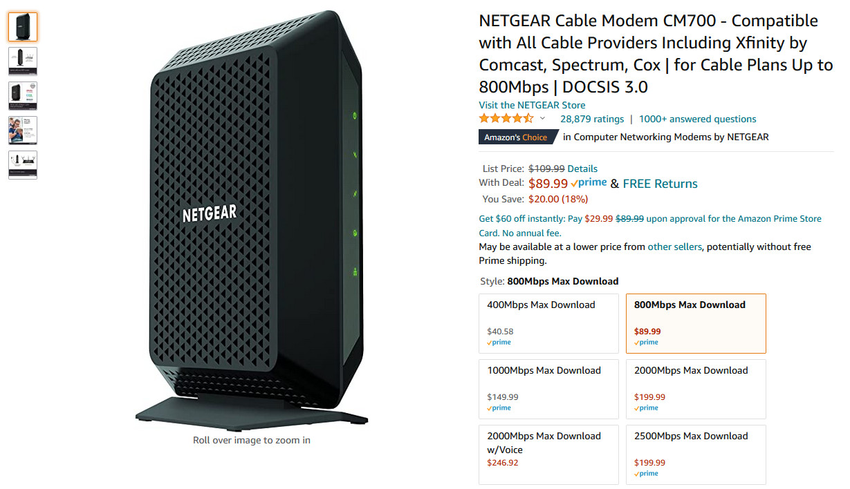 Amazon.com: NETGEAR Cable Modem CM700，Best Buy 同价