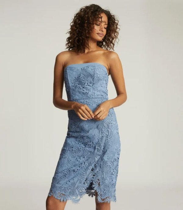 Finley Dusty Blue Lace Bodycon Dress – REISS
