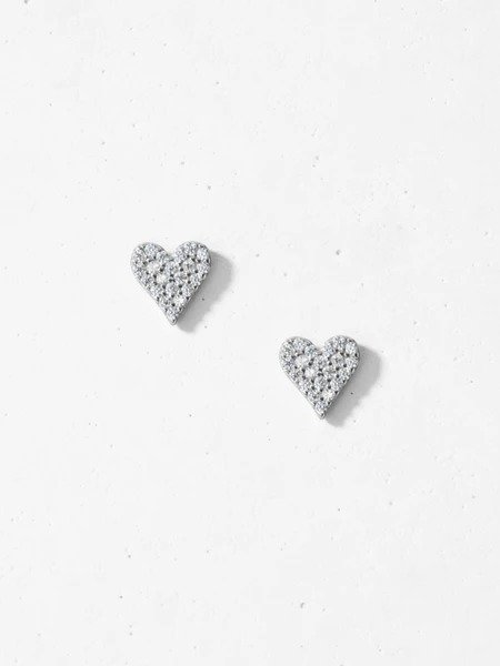 Pave Heart Stud Earrings - 925 Sterling Silver