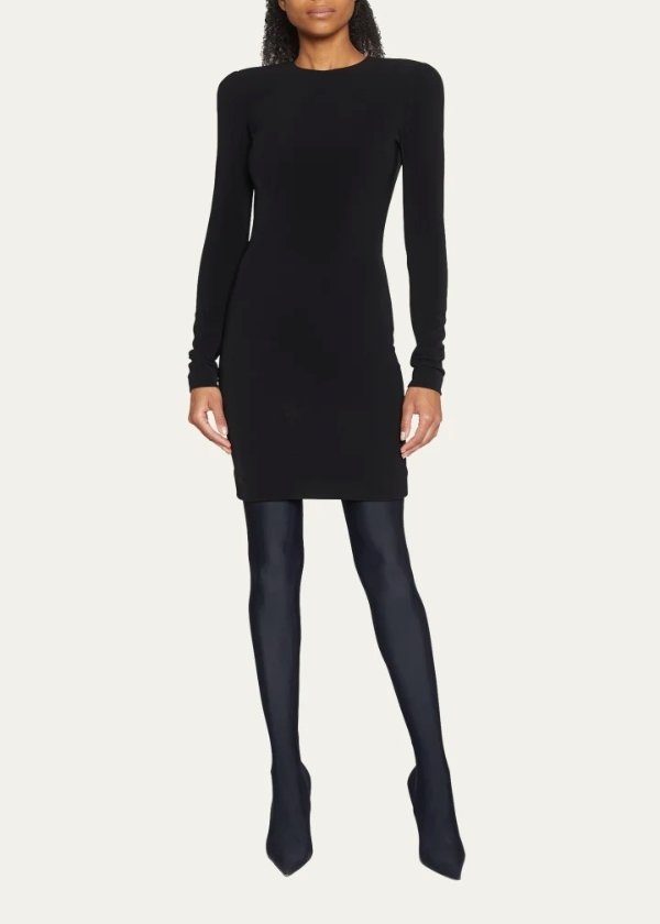 Long-Sleeve Mini Dress with Shoulder Pads