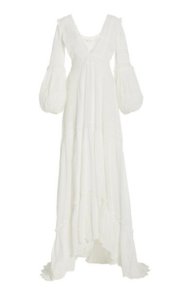 Donnie Embroidered-Eyelet Swiss Dot Cotton Maxi Dress