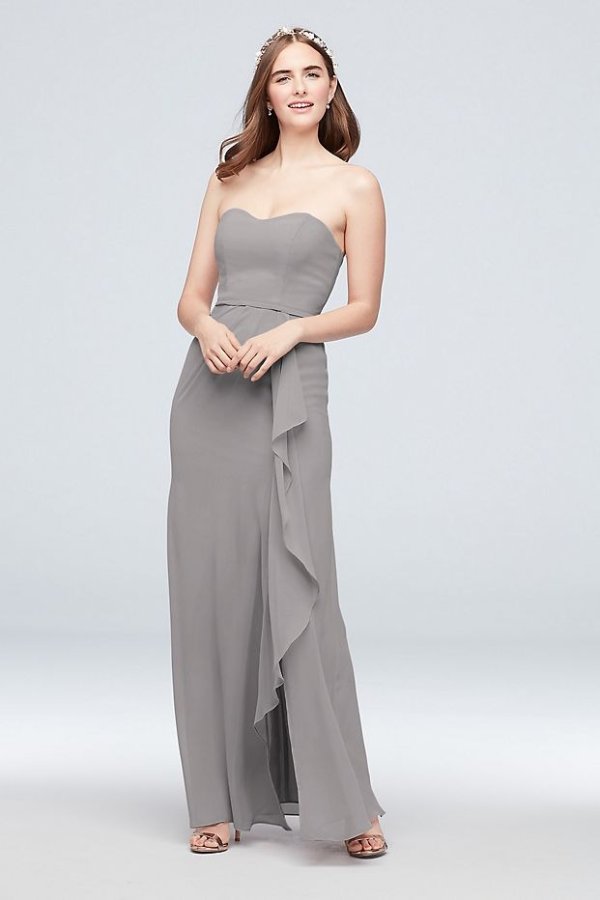 Pleated Strapless Bridesmaid Dress with Cascade