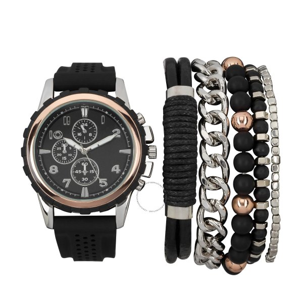 Men's Fashion Luxury Watch 5 Piece Quartz Movement Black Dial & Bracelet Set JCP5412S611-003