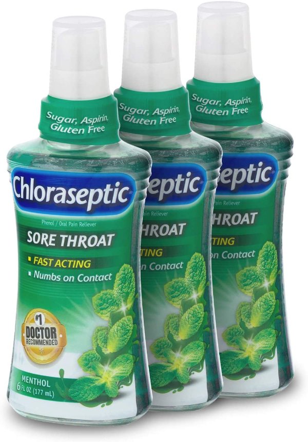 Chloraseptic Sore Throat Spray, Menthol Flavor, 6 fl oz, 3 Pack