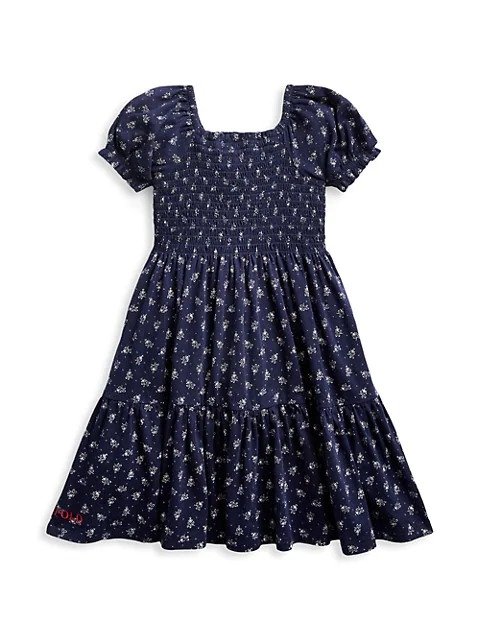 Little Girl's & Girl's Print Puff-Sleeve A-Line Dress