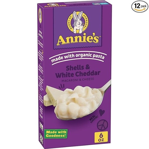 Annie's Macaroni and Cheese, Shells & White Cheddar Mac and Cheese, 6 oz Box (Pack of 12)