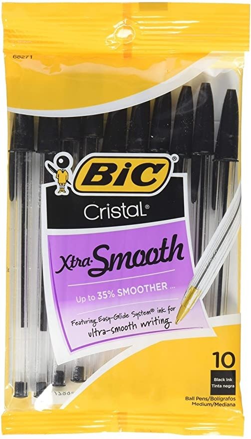 Cristal Xtra Smooth Ballpoint Pen, Medium Point (1.0mm), Black, 10-Count