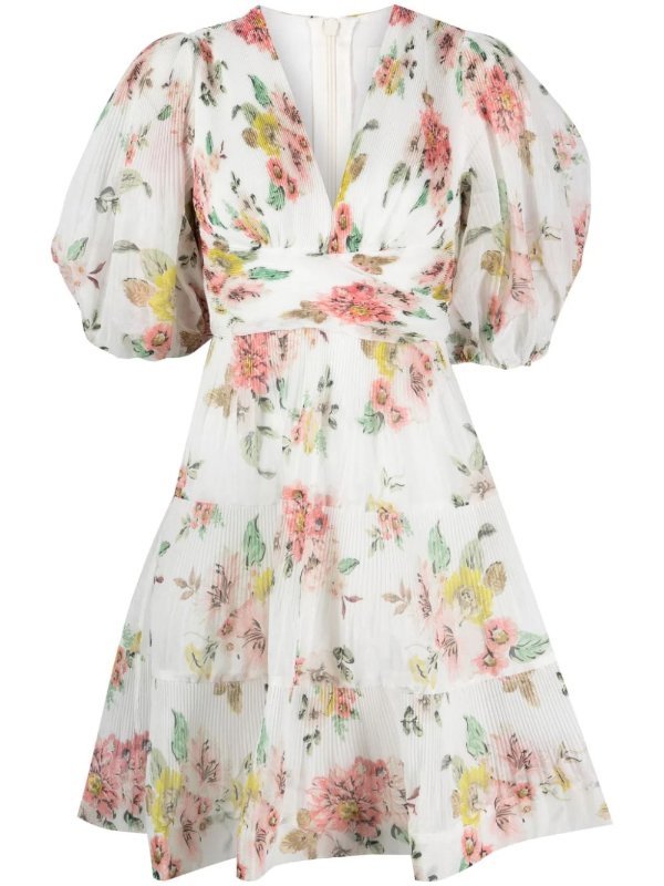 floral-print puff-sleeve minidress