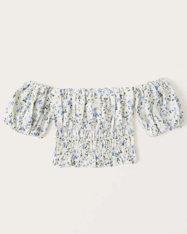 Women's Off-The-Shoulder Smocked Puff Sleeve Top | Women's Clearance | Abercrombie.com