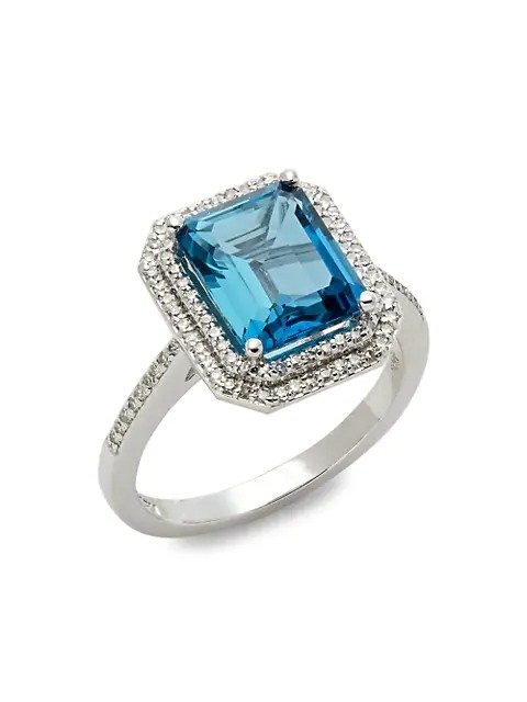 ​14K White Gold, London Blue Topaz & 0.28 TCW Diamond Ring
