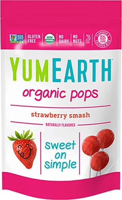 Organic Strawberry Lollipops, 3 Ounce (Pack of 6), 14 Lollipops per Pack