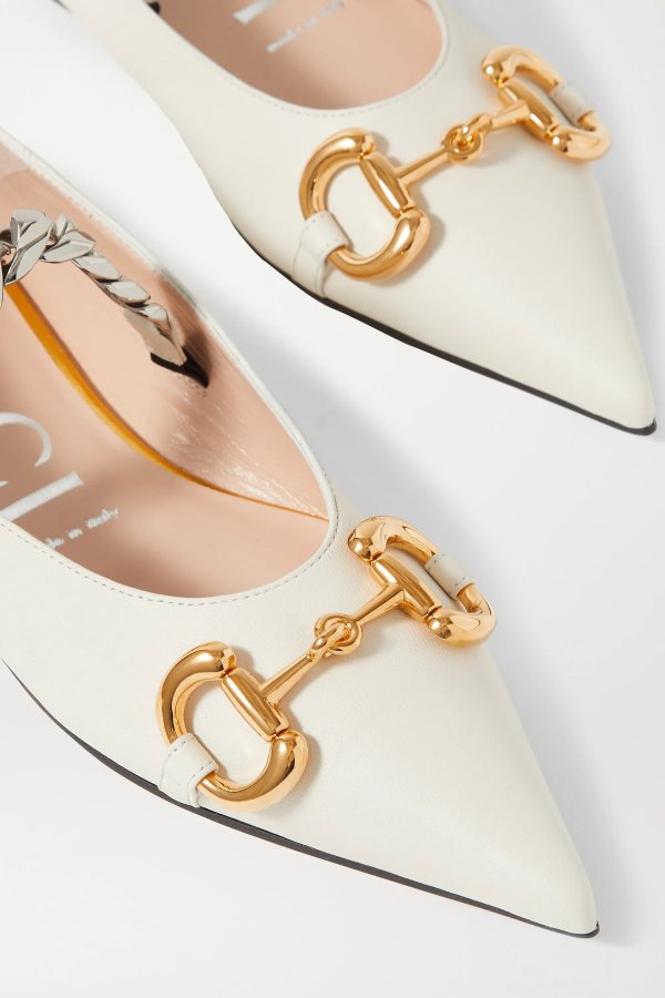 Deva embellished leather collapsible-heel point-toe flats