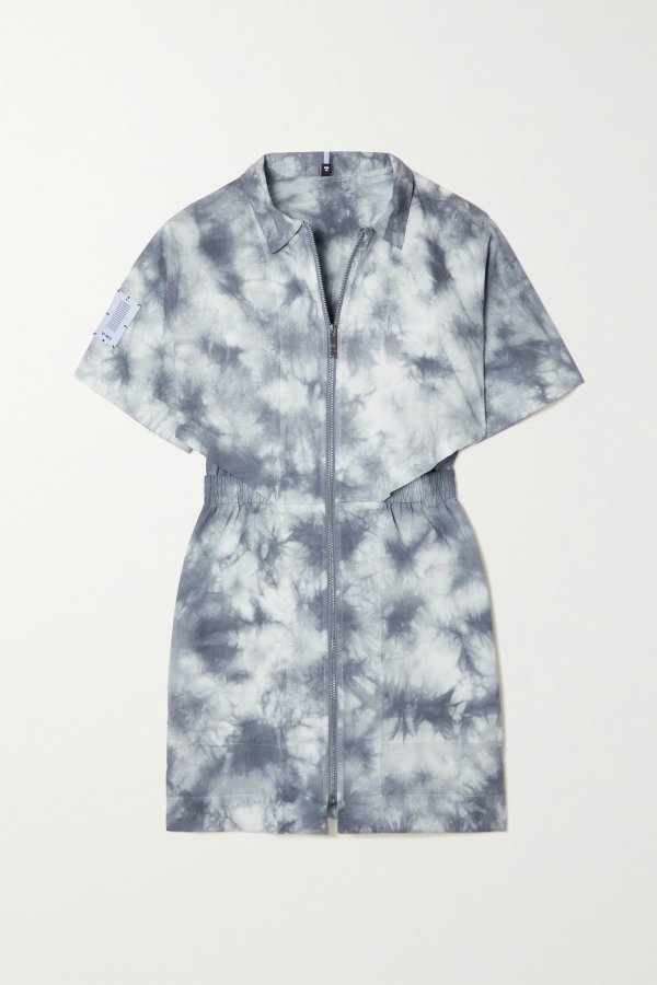 Breathe tie-dyed cotton-poplin mini shirt dress