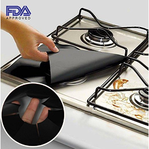 Kiartten Gas Range Protectors Prime - Black Stovetop Burner Protector Liner Cover - Size 10.6” x 10.6” - Reusable, Non-Stick, Dishwasher Safe, Easy to Clean - FDA Approved (Pack 4)