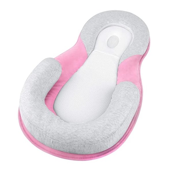 Portable Baby Bed Babies Head Support Pillow Newborn Baby Mattress Lounger Nest for Baby Sleep Positioning Comfortable Easy Cleaning Sleeping Lounger for 0 12 Months Baby Lounger (Pink)