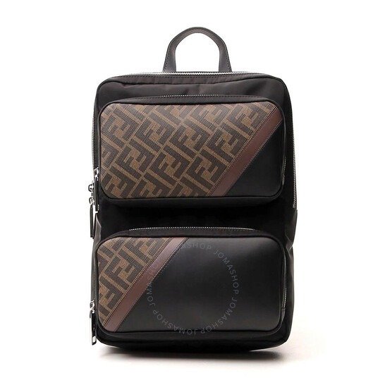Brown Men's FF Motif Panelled Backpack