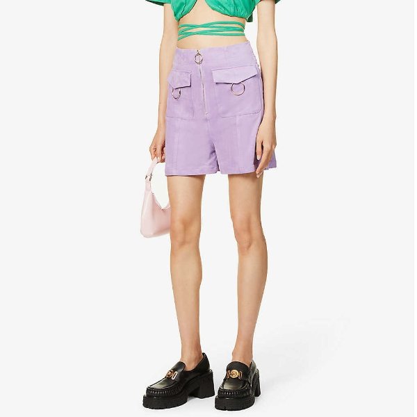 紫色高腰短裤