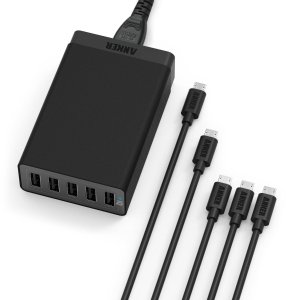 Anker 40W 5-Port Desktop USB Charger + 5 Micro USB to USB Cables