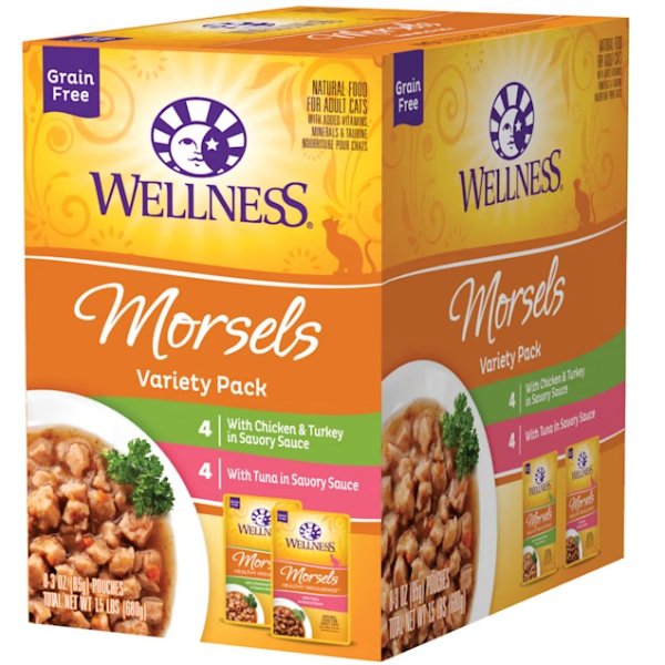 Wellness Complete Health Healthy Indulgence Grain Free Morsels Variety Pack Wet Cat Food, 3 oz., Count of 8 | Petco