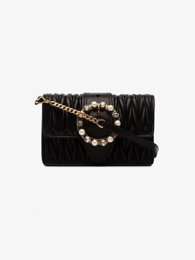 Black Matelasse Pearl Leather Shoulder Bag