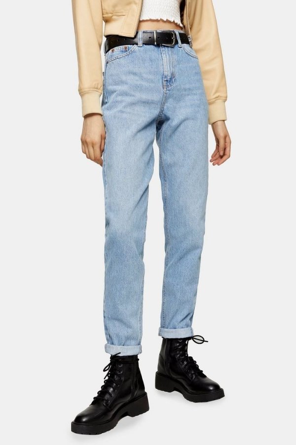 Bleach Wash Mom Tapered Jeans