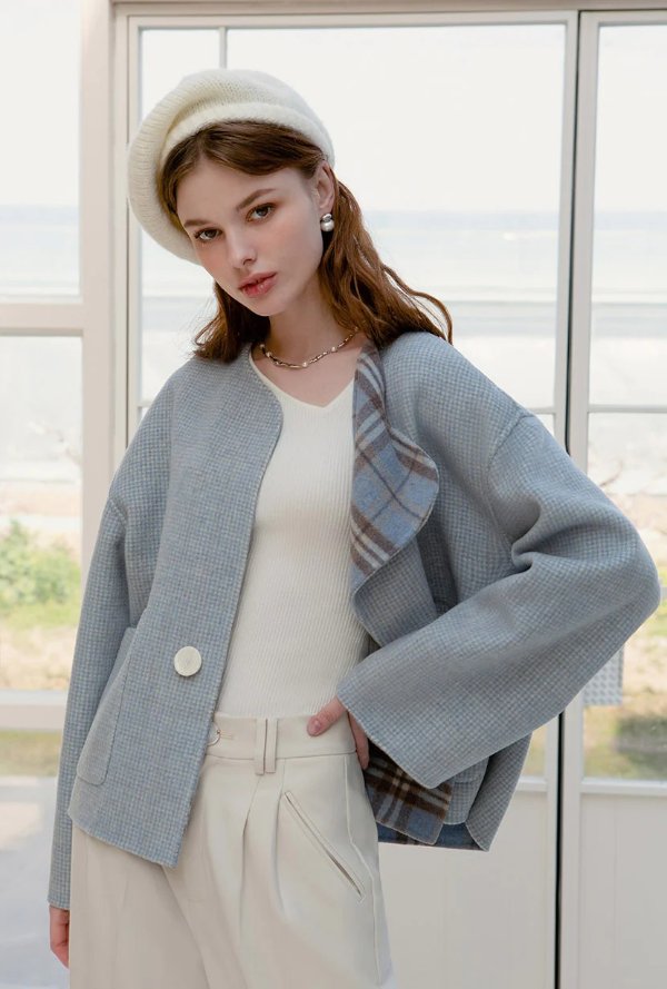 maeve reversible wool jacket - blue plaid