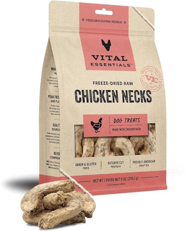 Freeze Dried Raw Single Ingredient Dog Treats, Chicken Necks, 9 oz