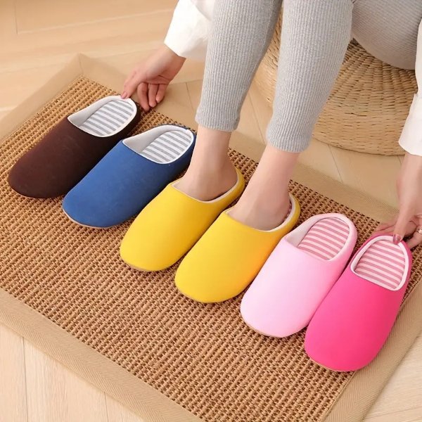 Striped Inner Sole House Slippers, Comfortable Closed Toe Soft Sole Slip On Shoes, Cozy & Warm Home Slippers