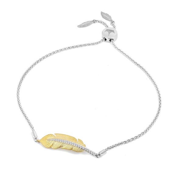 Enchanted Disney Pocahontas 1/10 CT. T.W. Diamond Feather Bolo Bracelet in Sterling Silver and 10K Gold - 9.75&quot;|Zales