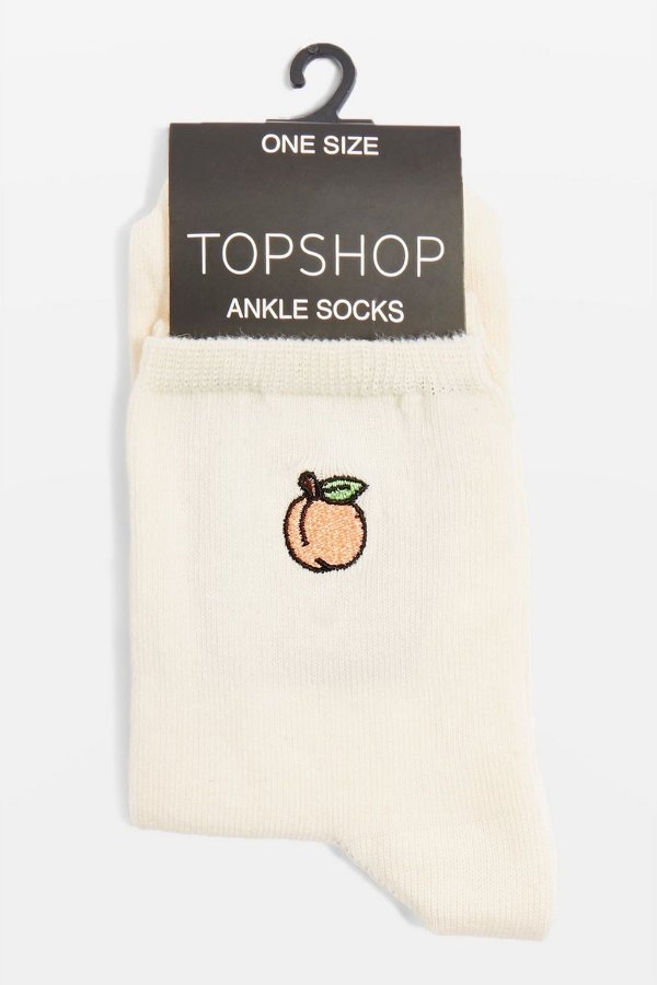Embroidered Peach Ankle Socks