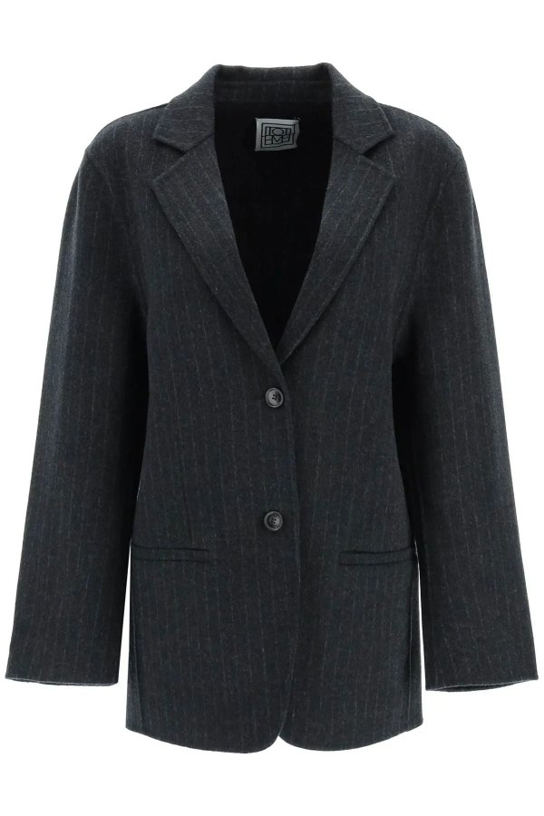 pinstripe double wool blazer