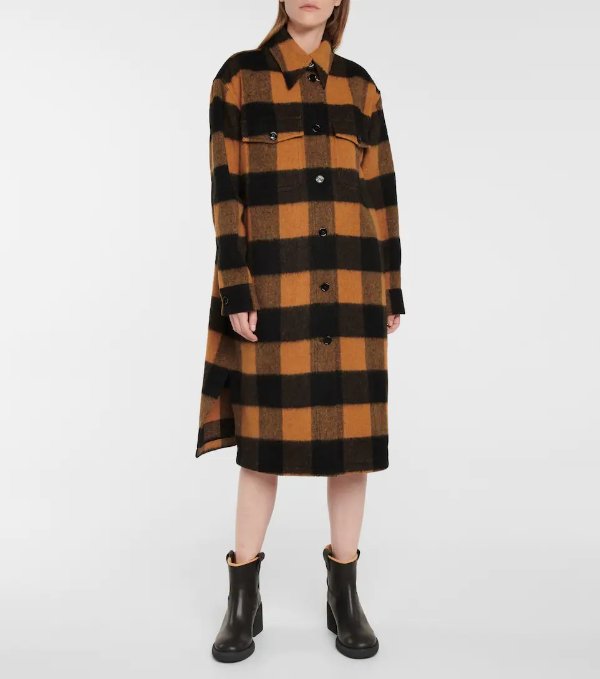 Checked wool and mohair-blend coat